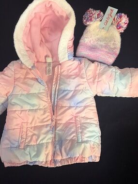 Little Me Pastel Ombre Puffer Jacket with Cat & Jack NWT Hat